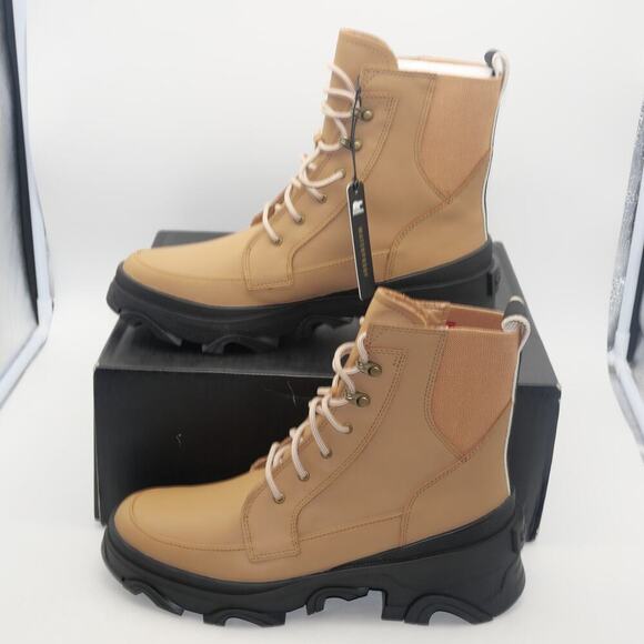 NEW SOREL Brex Lace Up Boot Women's 11 Tawny Brown Black Leather Rain Boot - Picture 6 of 13